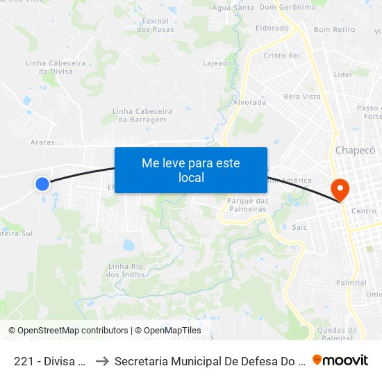 221 - Divisa Guatambú to Secretaria Municipal De Defesa Do Cidadão E Mobilidade map