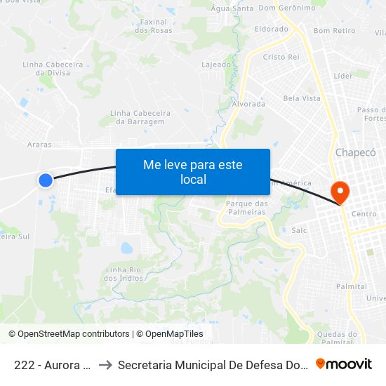 222 - Aurora Guatambú to Secretaria Municipal De Defesa Do Cidadão E Mobilidade map