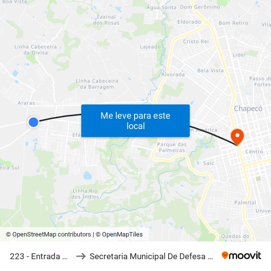 223 - Entrada Atilio Fontana to Secretaria Municipal De Defesa Do Cidadão E Mobilidade map