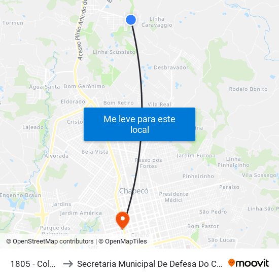 1805 - Colégio C/B to Secretaria Municipal De Defesa Do Cidadão E Mobilidade map