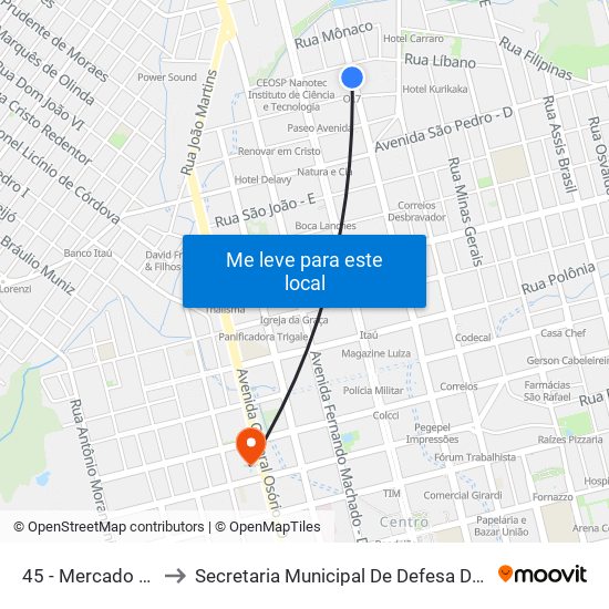 45 - Mercado Público B/C to Secretaria Municipal De Defesa Do Cidadão E Mobilidade map