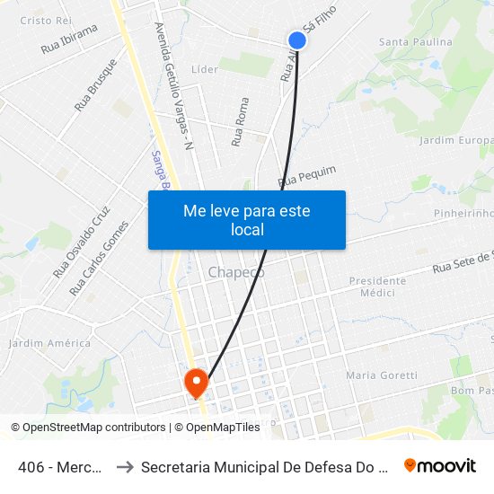 406 - Mercado Lider to Secretaria Municipal De Defesa Do Cidadão E Mobilidade map