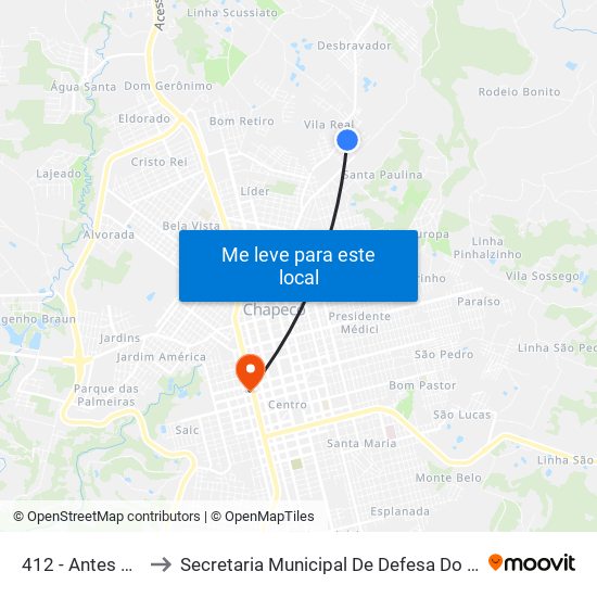 412 - Antes Do Colegio to Secretaria Municipal De Defesa Do Cidadão E Mobilidade map