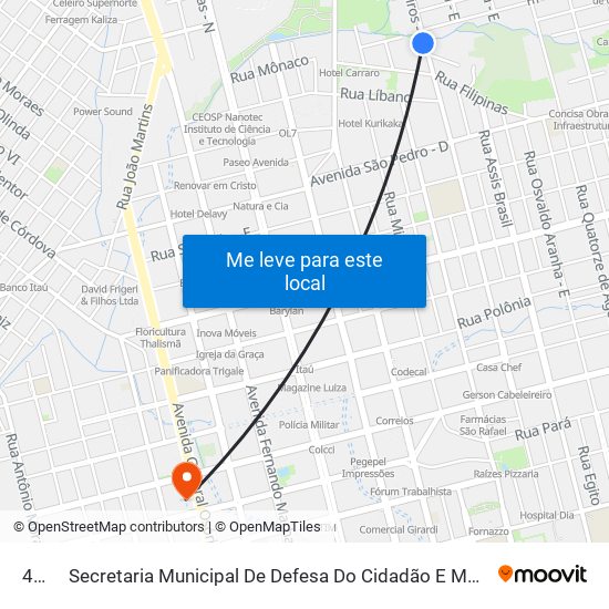 425 to Secretaria Municipal De Defesa Do Cidadão E Mobilidade map