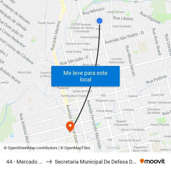 44 - Mercado Público C/B to Secretaria Municipal De Defesa Do Cidadão E Mobilidade map