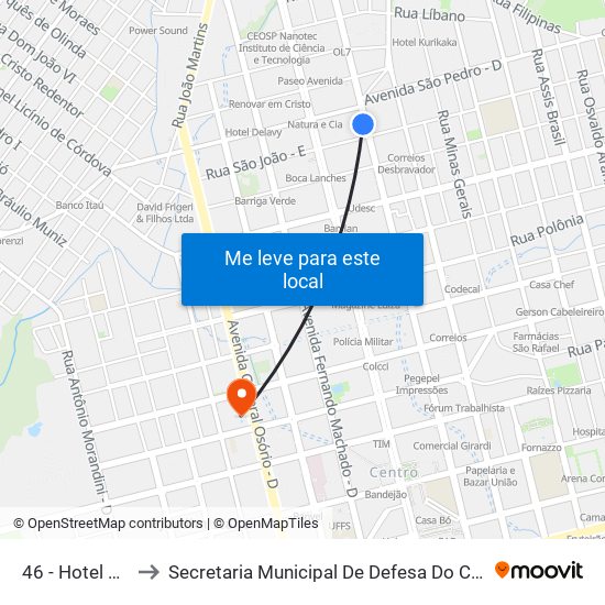 46 - Hotel Chapecó to Secretaria Municipal De Defesa Do Cidadão E Mobilidade map