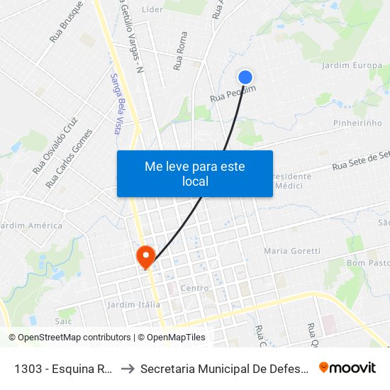 1303 - Esquina Rua 14 De Agosto to Secretaria Municipal De Defesa Do Cidadão E Mobilidade map