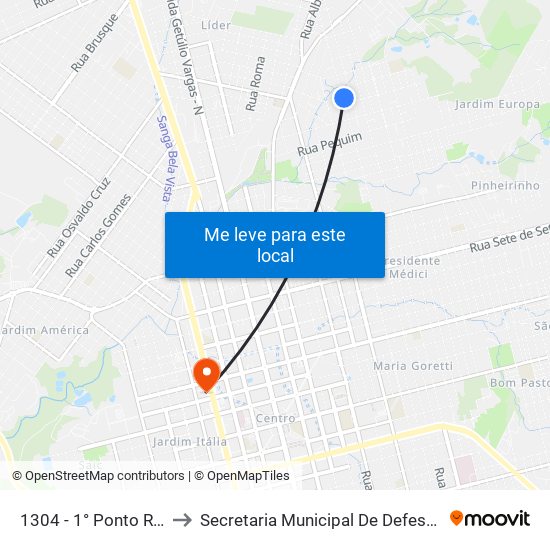 1304 - 1° Ponto Rua 14 De Agosto to Secretaria Municipal De Defesa Do Cidadão E Mobilidade map