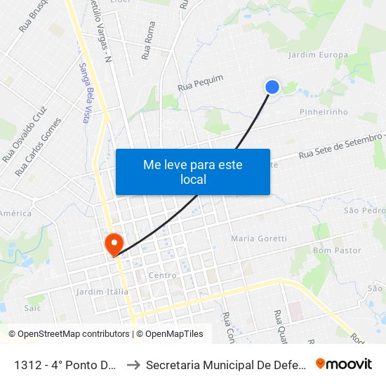 1312 - 4°  Ponto Do Lot. Dom Fabiano to Secretaria Municipal De Defesa Do Cidadão E Mobilidade map