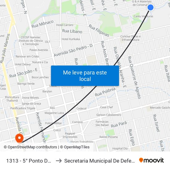 1313 - 5°  Ponto Do Lot. Dom Fabiano to Secretaria Municipal De Defesa Do Cidadão E Mobilidade map