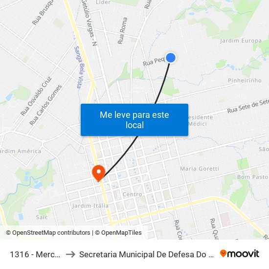 1316 - Mercado Sivial to Secretaria Municipal De Defesa Do Cidadão E Mobilidade map
