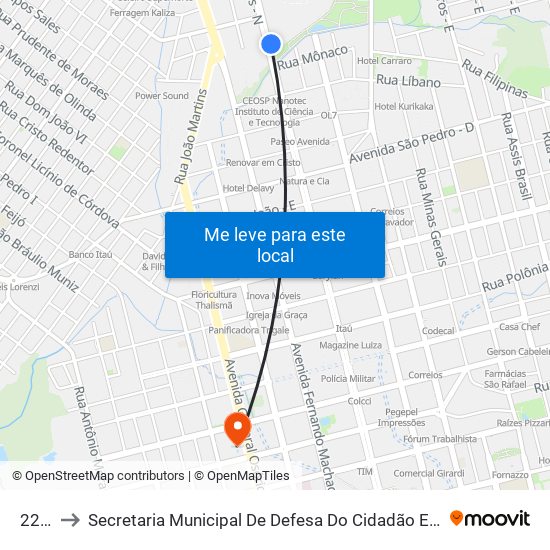 2201 to Secretaria Municipal De Defesa Do Cidadão E Mobilidade map