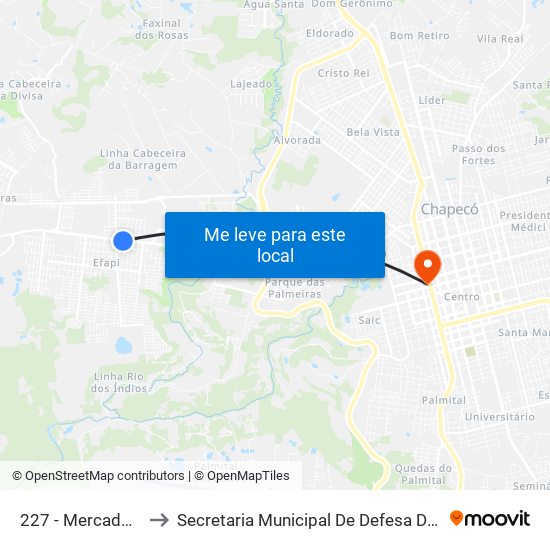 227 - Mercado Moura B/C to Secretaria Municipal De Defesa Do Cidadão E Mobilidade map