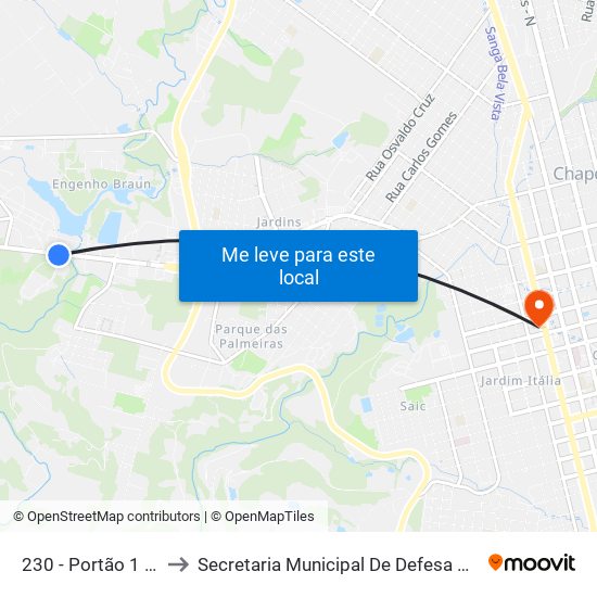 230 - Portão 1 Da Efapi B/C to Secretaria Municipal De Defesa Do Cidadão E Mobilidade map