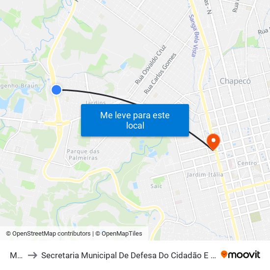 M77 to Secretaria Municipal De Defesa Do Cidadão E Mobilidade map