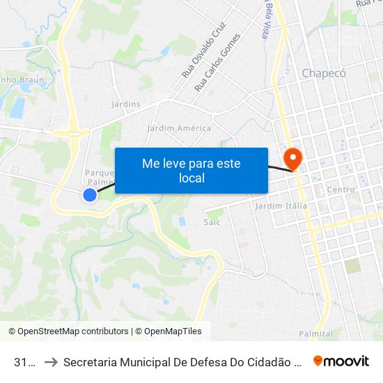 317 R to Secretaria Municipal De Defesa Do Cidadão E Mobilidade map