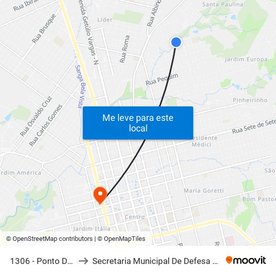1306 - Ponto Da Rua Sarandi to Secretaria Municipal De Defesa Do Cidadão E Mobilidade map