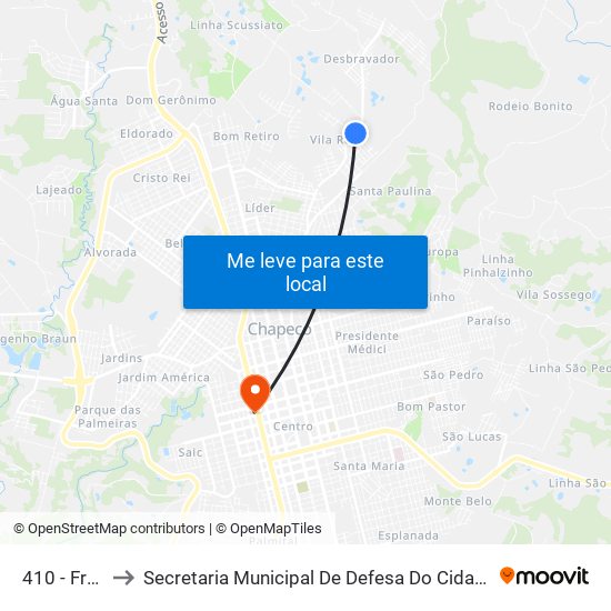 410 - Fruteira to Secretaria Municipal De Defesa Do Cidadão E Mobilidade map