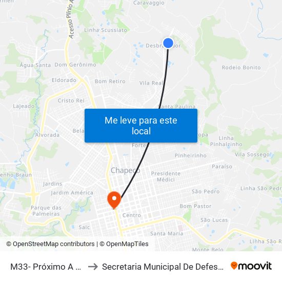 M33- Próximo A Madeiras Tauffer to Secretaria Municipal De Defesa Do Cidadão E Mobilidade map