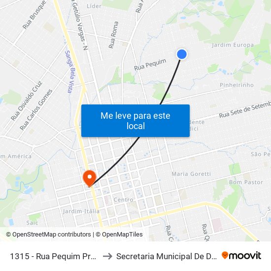 1315 - Rua Pequim Próximo A Igreja Quadrangular to Secretaria Municipal De Defesa Do Cidadão E Mobilidade map