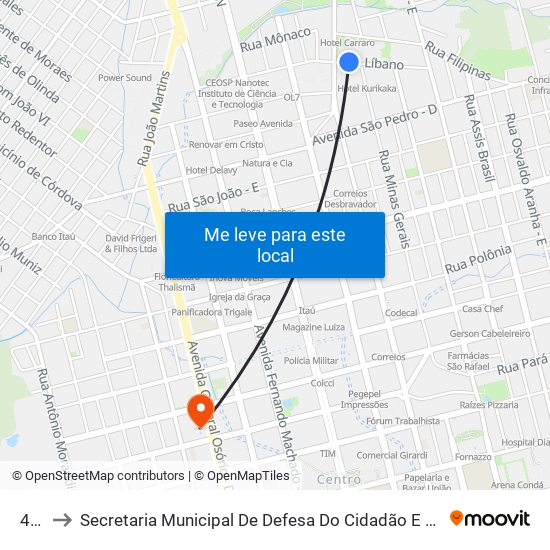 427 to Secretaria Municipal De Defesa Do Cidadão E Mobilidade map