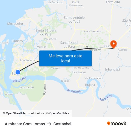 Almirante Com Lomas to Castanhal map