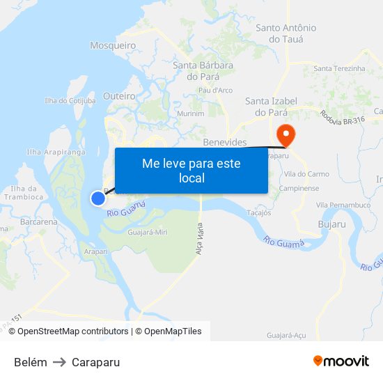 Belém to Caraparu map