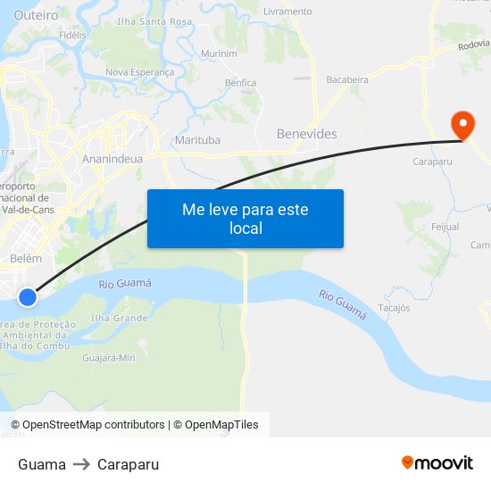 Guama to Caraparu map