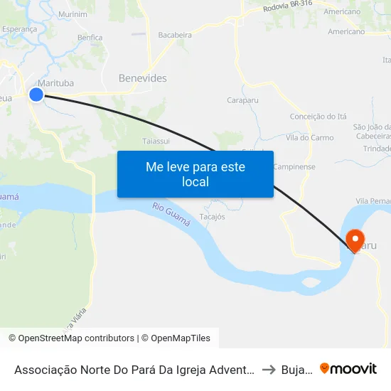 Associação Norte Do Pará Da Igreja Adventista to Bujaru map
