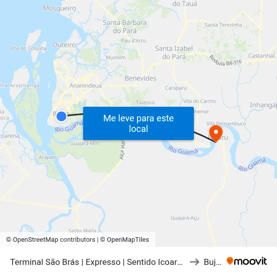 Terminal São Brás | Expresso | Sentido Icoaraci (Integração) to Bujaru map