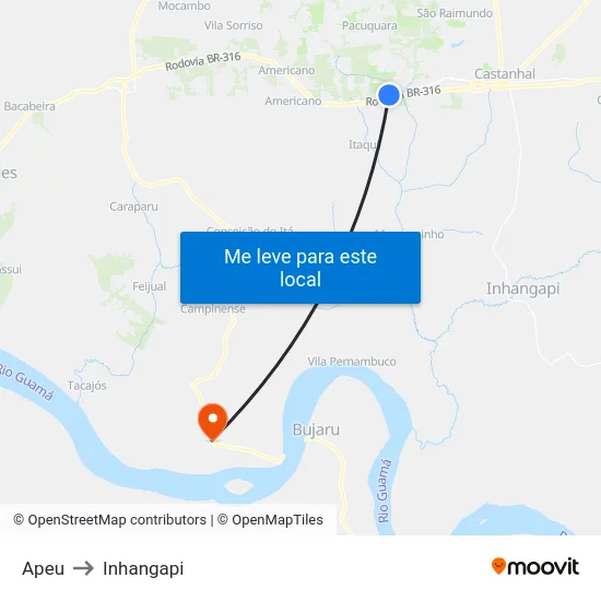 Apeu to Inhangapi map