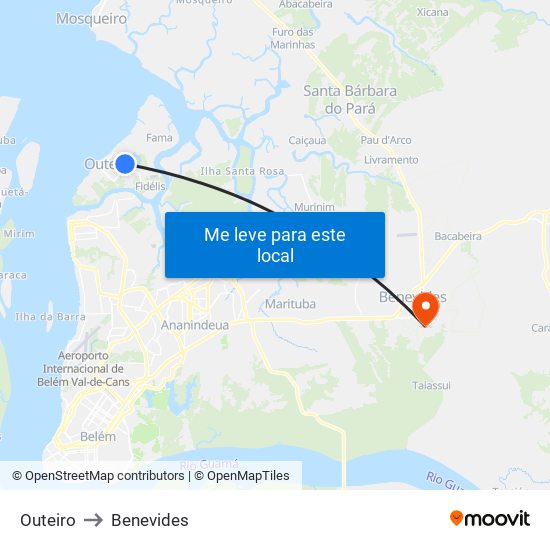 Outeiro to Benevides map