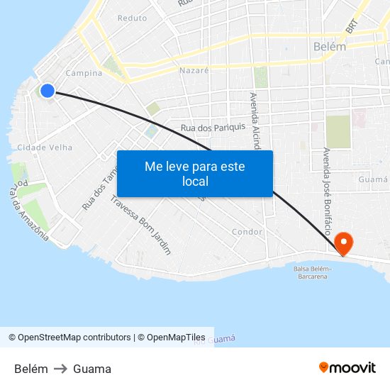 Belém to Guama map