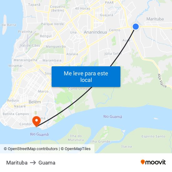 Marituba to Guama map