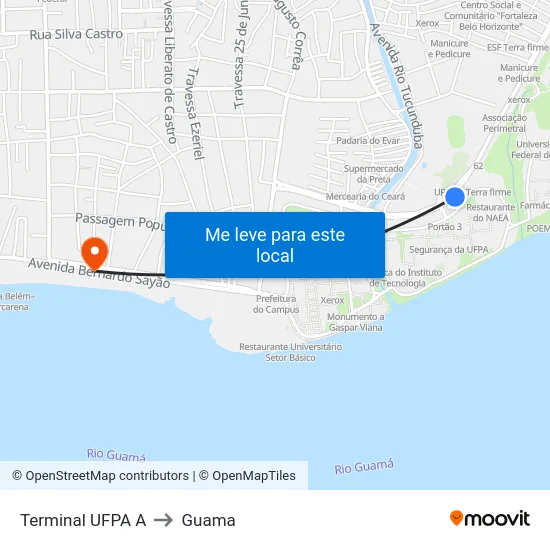 Terminal UFPA A to Guama map