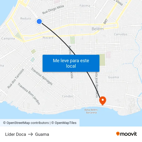 Líder Doca to Guama map