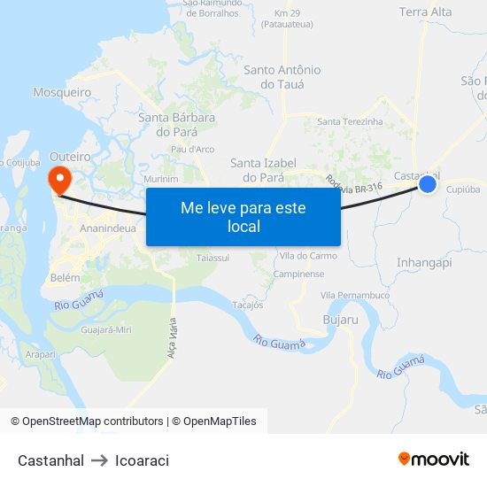 Castanhal to Icoaraci map