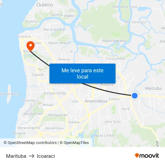 Marituba to Icoaraci map