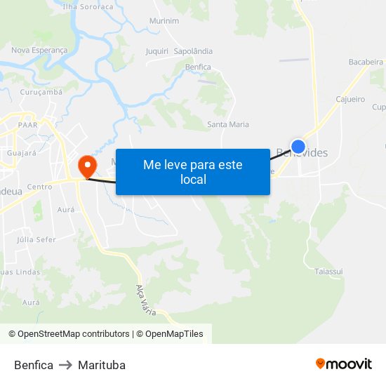 Benfica to Marituba map