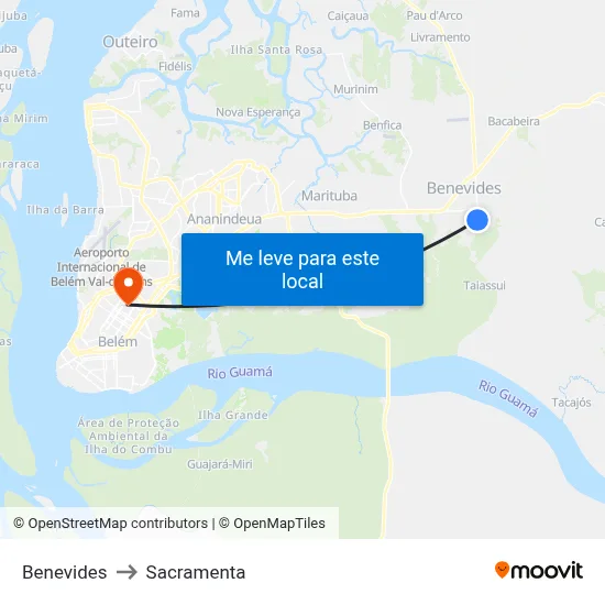 Benevides to Sacramenta map