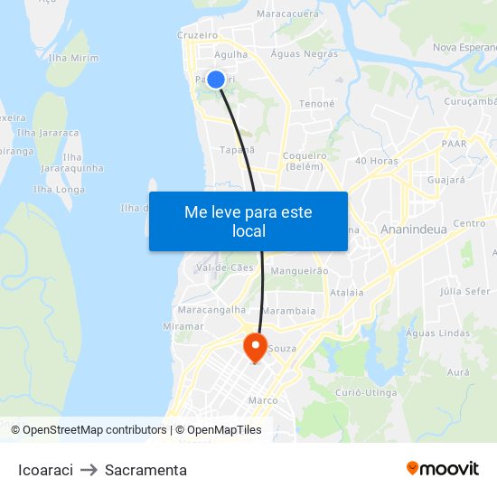 Icoaraci to Sacramenta map