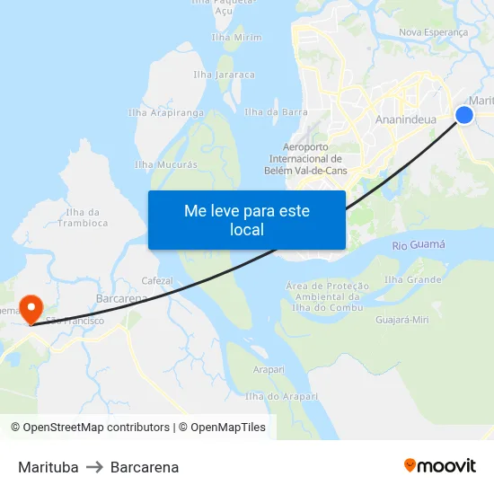 Marituba to Barcarena map