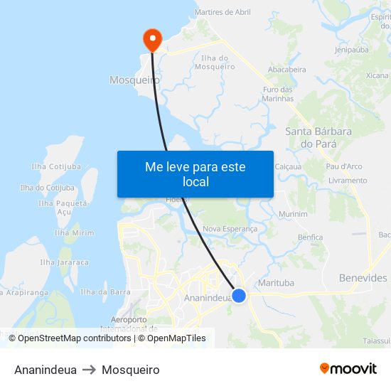 Ananindeua to Mosqueiro map