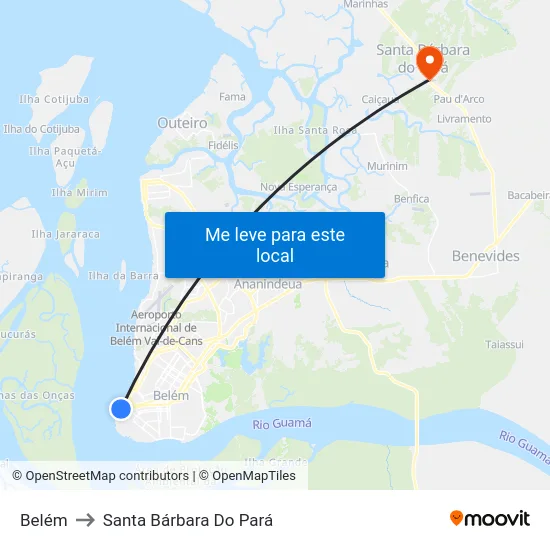 Belém to Santa Bárbara Do Pará map