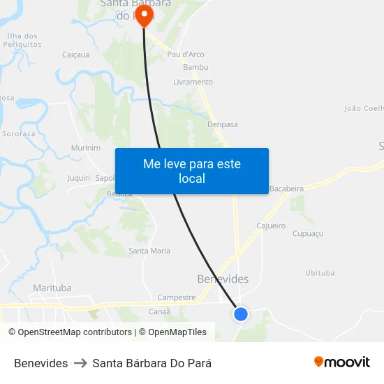 Benevides to Santa Bárbara Do Pará map