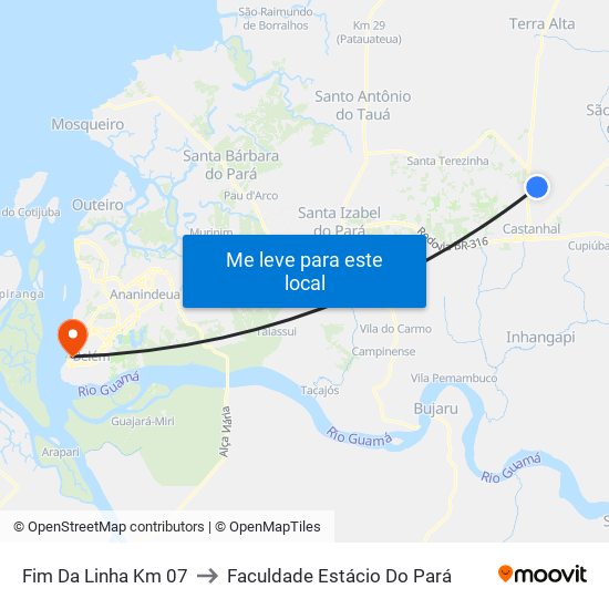 Fim Da Linha Km 07 to Faculdade Estácio Do Pará map