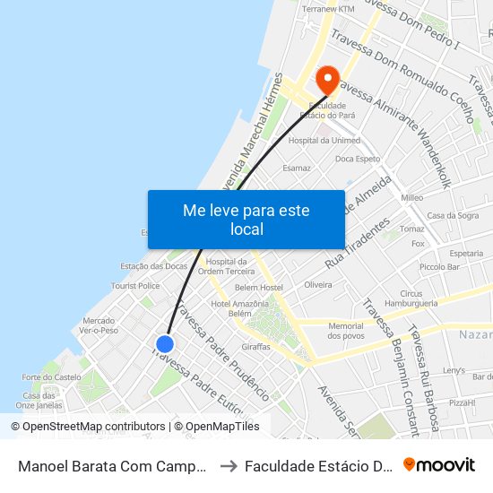 Manoel Barata Com Campos Sales to Faculdade Estácio Do Pará map
