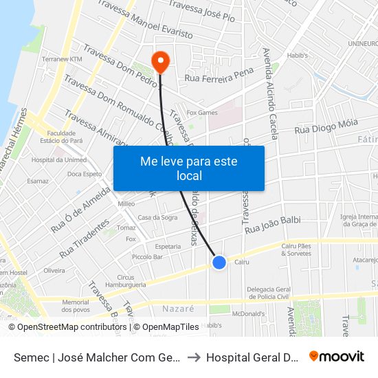 Semec | José Malcher Com Generalíssimo to Hospital Geral De Belém map