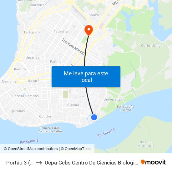 Portão 3 (Sentido Básico) to Uepa-Ccbs Centro De Ciências Biológicas E Da Saúde Da Universidade Estadual Do Pará map