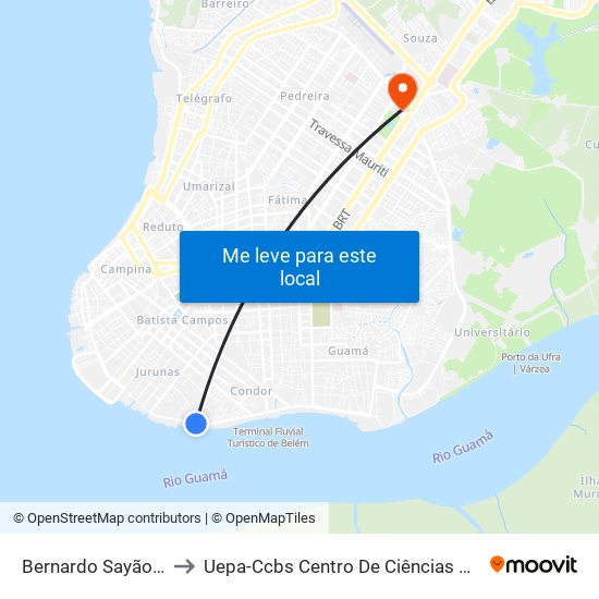 Bernardo Sayão Com Quintino | Sentido UFPA to Uepa-Ccbs Centro De Ciências Biológicas E Da Saúde Da Universidade Estadual Do Pará map